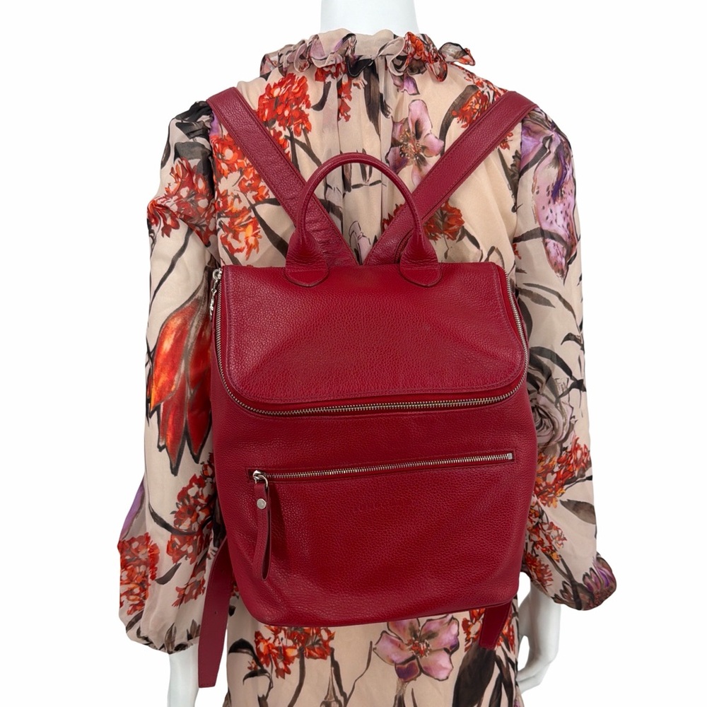 Longchamp Cherry Red Leather Backpack